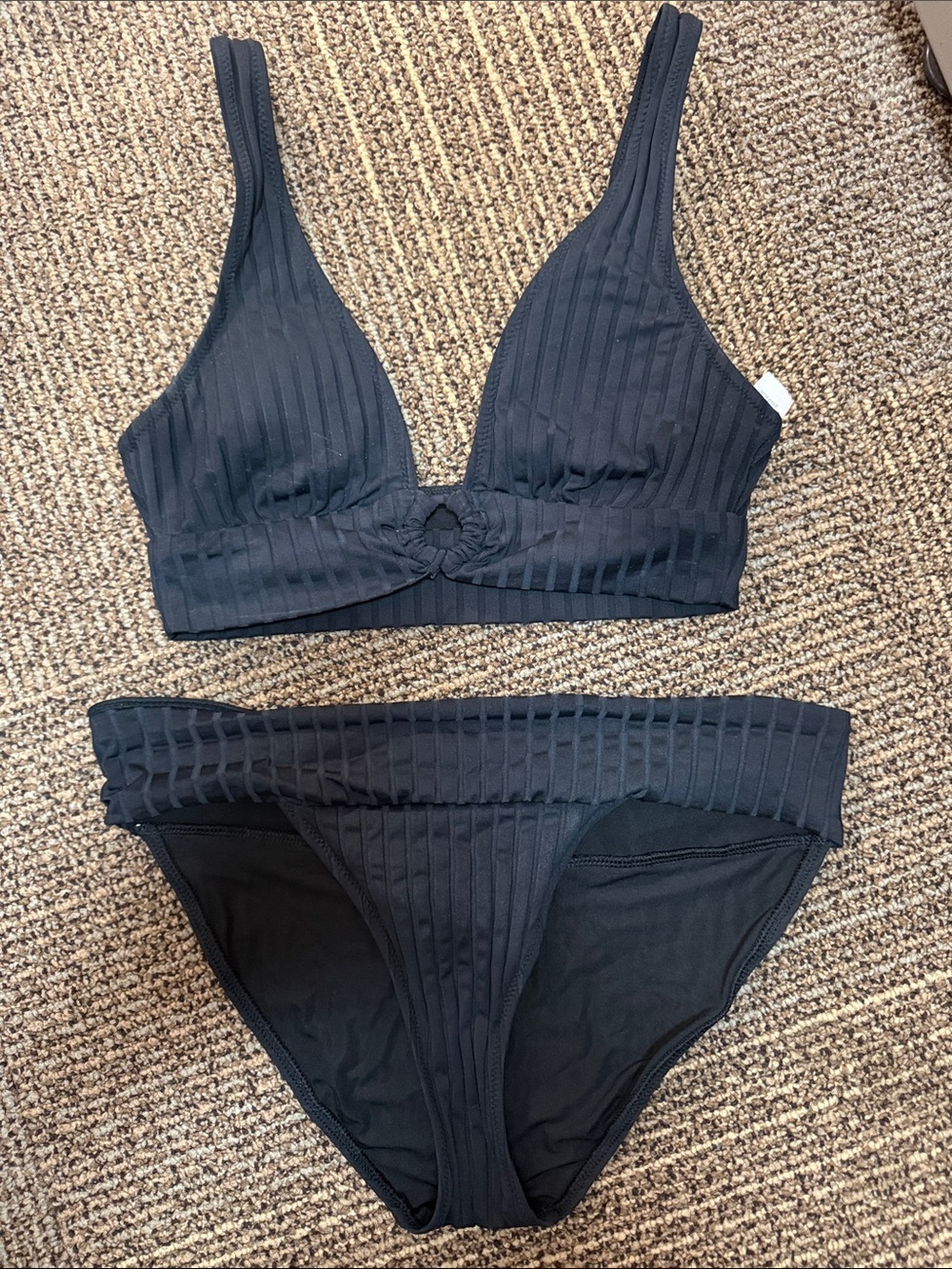 Aerie Black Ribbed Bikini Set